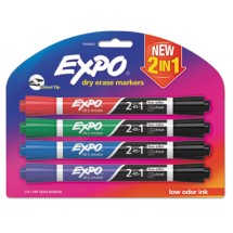 EXPO 2-in-1 Dry Erase Markers, Broad/Fine Chisel Tip, Assorted Colors, 4/Pack