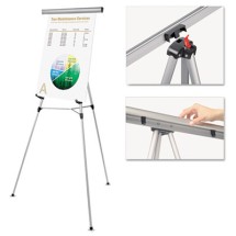 3-Leg Telescoping Easel with Pad Retainer, Adjusts 34" to 64", Aluminum, Silver