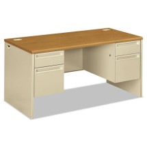 38000 Series Double Pedestal Desk, 60w x 30d x 29.5h, Harvest/Putty