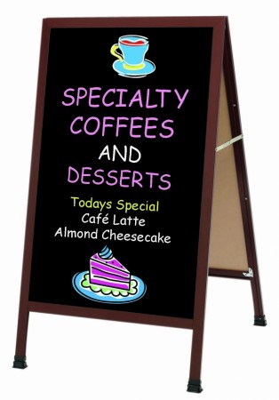 Aarco Products 1-WA-1BP Cherry Wood-Look A-Frame Sign Board with Black Acrylic Chalkboard, 42"H x 24"W