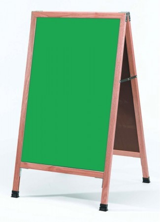 Aarco Products A-1SG Oak A-Frame Sidewalk Board with Green Porcelain Chalkboard, 42"H x 24"W
