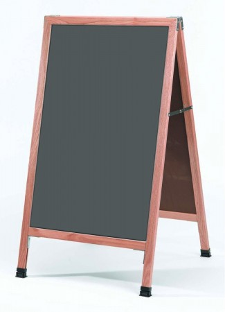 Aarco Products A-1SS   Oak A-Frame Sidewalk Board with Slate Gray Porcelain Chalkboard, 42"H x 24"W