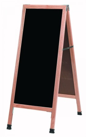 Aarco Products A-311 Oak A-Frame Sidewalk Board with Black Markerboard, 42"H x 18"W