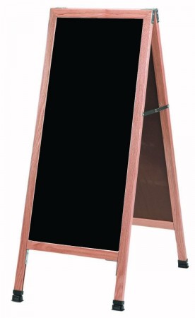 Aarco Products A-3B Oak A-Frame Sidewalk Board with Black Chalkboard, 42"H x 18"W