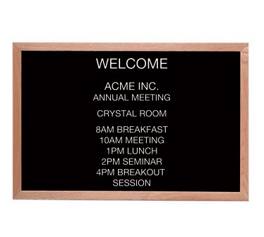 Aarco Products AOFD2436L Letter Board Message Center with Oak Frame 24"H x 36"W
