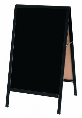 Aarco Products BA-11 Black Aluminum A-Frame Sidewalk Board with Black Markerboard, 42"H x 24"W