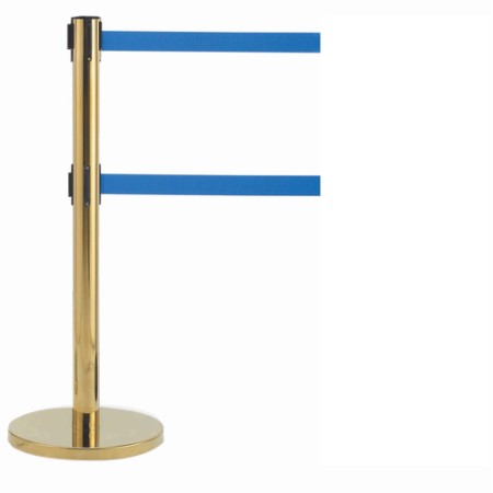 Aarco Products HB-27BL Form-A-Line System Dual Retractable Blue 7 Ft. Belts - Brass Finish, 40"H 