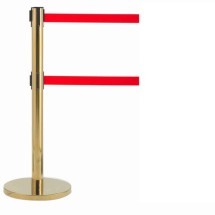 Aarco Products HB-27RD Form-A-Line System Dual Retractable Red 7 Ft. Belts - Brass Finish, 40&quot;H 