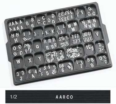 Aarco Products HFD.50 1/2" Helvetica Style Universal Single Tab Changeable Typeface Letters - 330 Characters / Set