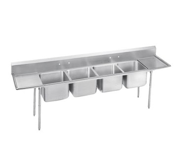 Advance Tabco 9-64-72-18RL Four Compartment Sink with Two Drainboards, 118"