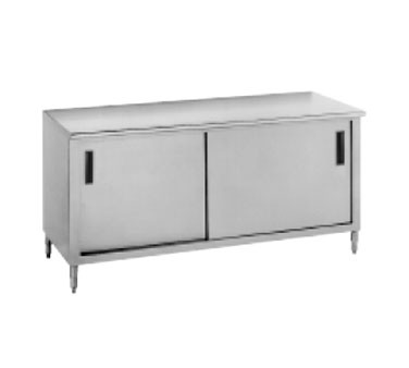 Advance Tabco CB-SS-304M 48" x 30" Work Table with Cabinet Base, Sliding Doors and Midshelf