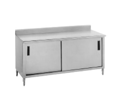 Advance Tabco CF-SS-304 48" x 30" Work Table with Cabinet Base, Sliding Doors and Backsplash