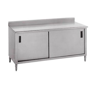 Advance Tabco CK-SS-304 48" x 30" Work Table with Cabinet Base, Sliding Doors and 5" Backsplash
