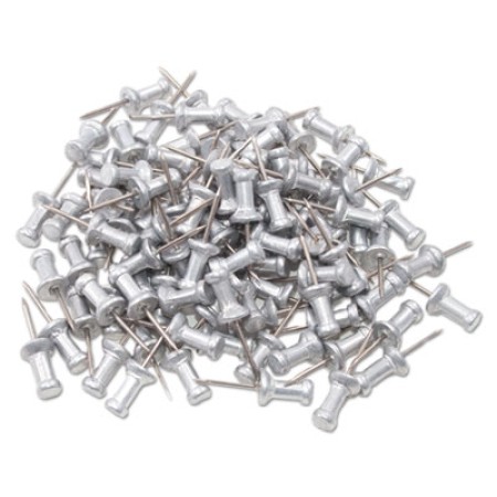 Aluminum Head Push Pins, Aluminum, Silver, 3/8