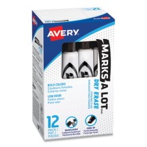 Avery MARKS A LOT Desk-Style Dry Erase Marker, Broad Chisel Tip, Black, 12/Pack