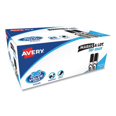 Avery MARKS A LOT Desk-Style Dry Erase Marker Value Pack, Broad Chisel Tip, Black, 36/Pack
