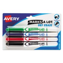 Avery MARKS A LOT Pen-Style Dry Erase Marker, Medium Bullet Tip, Assorted Colors, 4/Pack