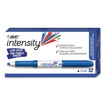 BIC Intensity Low Odor Fine Dry Erase Marker, Fine Bullet Tip, Blue, 12/Pack