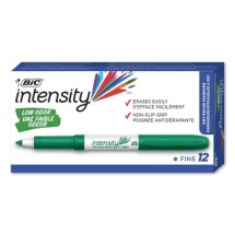 BIC Intensity Low Odor Fine Dry Erase Marker, Fine Bullet Tip, Green, 12/Pack