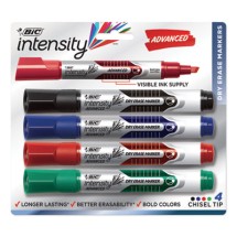 BIC Intensity Tank-Style Advanced Dry Erase Marker, Broad Bullet Tip, Assorted, 4/Pack