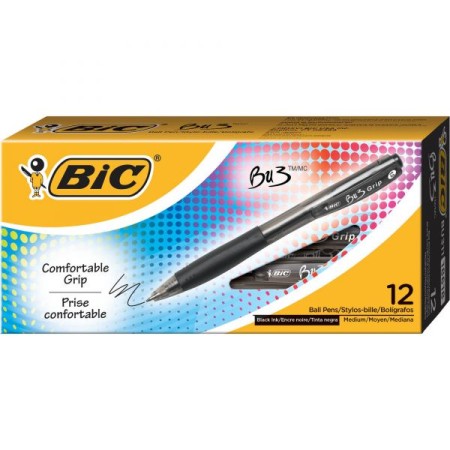 BIC BU3 Retractable Ballpoint Pen, Bold 1 mm, Black Ink/Barrel, Dozen