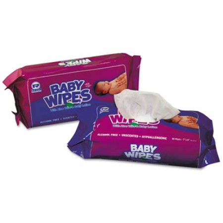 Baby Wipes Tub, White, 80/Tub, 12/Carton