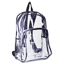 Backpack, PVC Plastic, 12 1/2 x 5 1/2 x 17 1/2, Clear/Black