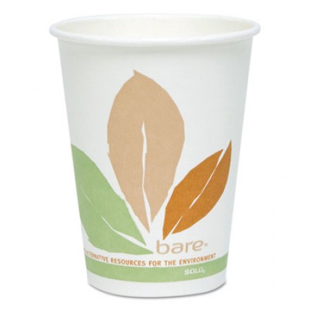 Dart Bare Eco-Forward PLA Paper Hot Cups, 12  oz. Leaf Design - 50/Pack