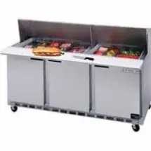 Beverage Air SPE72-18M 72&quot; 3-Section Refrigerated 72&quot; Stainless Steel Sandwich/Salad Preparation Table with 10&quot; Cutting Board