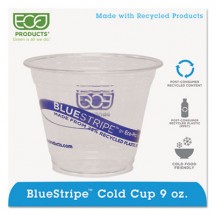 Eco-Products BlueStripe Recycled Content Clear Plastic Cold Drink Cups, 9 oz., 1000/Carton