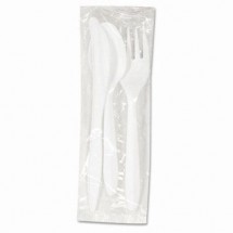 Boardwalk 3-Piece Wrapped White Plastic Cutlery Set - Knives, Fork, Spoon, 250/Carton