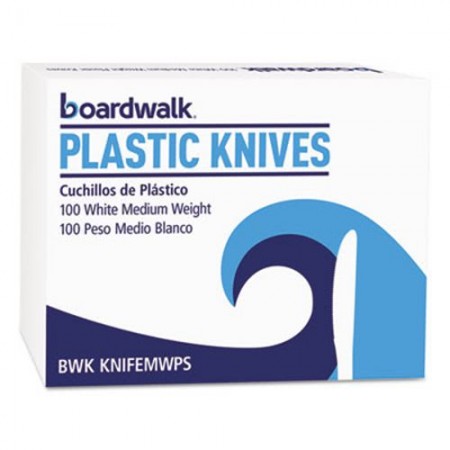 Boardwalk Boxed Medium Weight White Plastic Knives, 1000/Carton