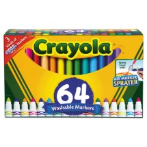 Crayola Broad Line Washable Markers, Broad Bullet Tip, Assorted Colors, 64/Set