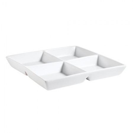 CAC China CMP-D12 4-Compartment Square Porcelain Tray 12"   - 1 doz