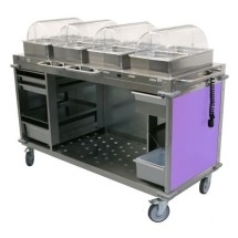 Cadco CBC-HHHH-L7-4 Mobileserv 4 Bay Mobile Hot Buffet Cart, 4&quot; Deep Pans, Purple Panels