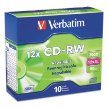 CD-RW High-Speed Rewritable Disc 700 MB/80 min, 12x, Slim Jewel Case, Silver, 10/Pack