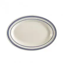 CAC China BLU-34 Blue Line Rolled Edge Oval Platter 9-3/8&quot; x 6-1/4&quot; - 2 doz