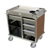 Cadco BC-4-L1 MobileServ Beverage Cart with 3 Air Pot Wells, backloading, Chestnut Panels