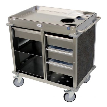 Cadco BC-4-L3 MobileServ Beverage Cart with 3 Air Pot Wells, Back Loading, Gray Panels