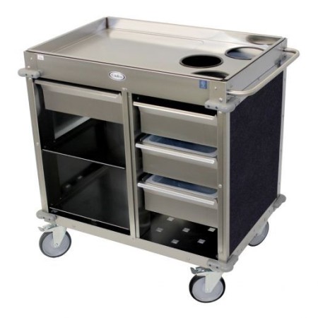 Cadco BC-4-L4 MobileServ Beverage Cart with 3 Air Pot Wells, Back Loading, Navy Panels