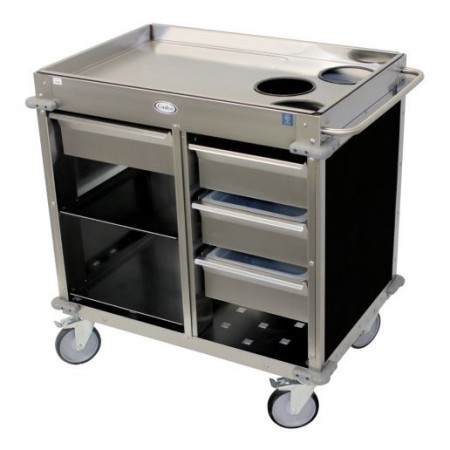 Cadco BC-4-L6 MobileServ Beverage Cart with 3 Air Pot Wells, backloading, Black Panels