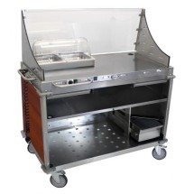 Cadco CBC-DC-L5 Large Demo / Sampling Cart with Full Size Hot Buffet Server, Sneeze Guard and Cherry Panels