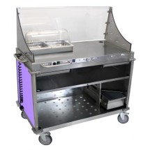Cadco CBC-DC-L7 Large Demo / Sampling Cart with Full Size Hot Buffet Server, Sneeze Guard and Purple Panels