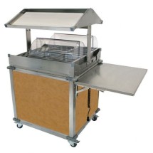 Cadco CBC-GG-2-L1 MobileServ Deluxe Grab and Go Mobile Merchandising Cart With 2 Hot Food Wells, Chestnut Panels