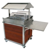 Cadco CBC-GG-2-L5 MobileServ Deluxe Grab and Go Mobile Merchandising Cart With 2 Hot Food Wells, Cherry Panels
