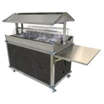 Cadco CBC-GG-4-L3 MobileServ Deluxe Grab and Go Mobile Merchandising Cart With 4 Hot Food Wells, Gray Panels
