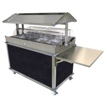 Cadco CBC-GG-4-L3 MobileServ Deluxe Grab and Go Mobile Merchandising Cart With 4 Hot Food Wells, Navy Panels