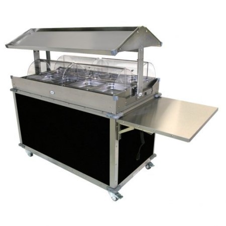 Cadco CBC-GG-4-L6 MobileServ Deluxe Grab and Go Mobile Merchandising Cart With 4 Hot Food Wells, Black Panels