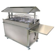 Cadco CBC-GG-4-LST MobileServ Deluxe Grab and Go Mobile Merchandising Cart With 4 Hot Food Wells, Stainless Steel Panels