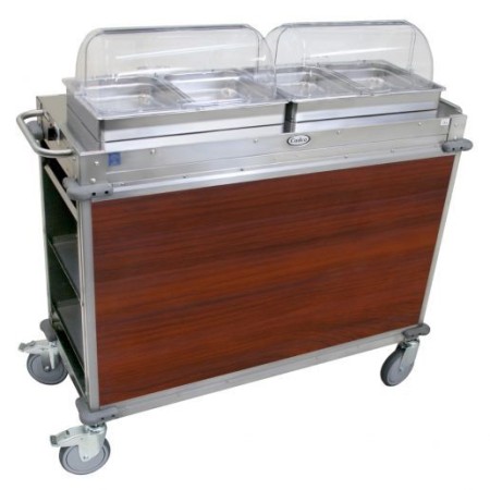 Cadco CBC-HH-L5 MobileServ Junior Mobile 2 Pan Hot Buffet Cart, 2-1/2" Deep Pans, Cherry Panels